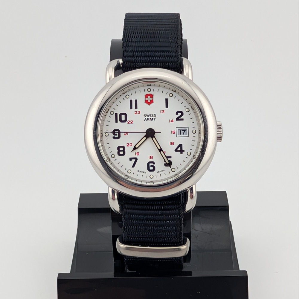 Victorinox Swiss Army Men's Quartz Watch White Dial Date Black NATO Strap 31mm